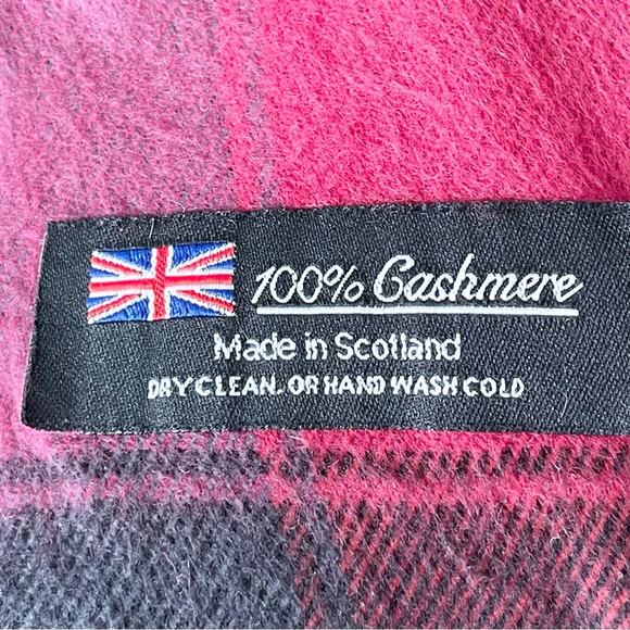 Cashmere Scarf Made in Scotland Red Gray Maroon Black Plaid - Picture 2 of 5